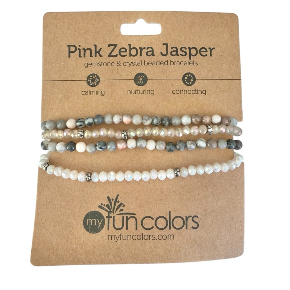 NWT Pink Zebra Jasper Crystal Bracelets Gift Calming Social Connection
